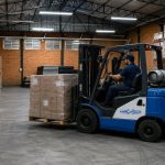 Empilhadeira em movimentação de cargas no armazém Kalinca