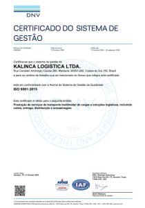 Certificado ISO9001:2015 Kalinca Logística - miniatura